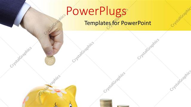  Presentation with investment - A person putting coin into piggy bank