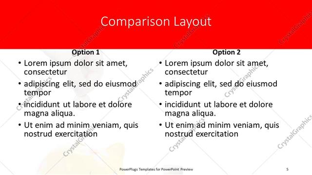 Comparison presentation slide layout