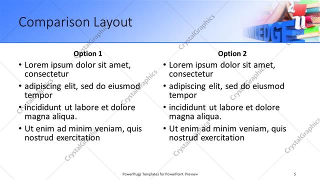 Comparison presentation slide layout