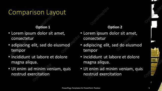 Comparison presentation slide layout