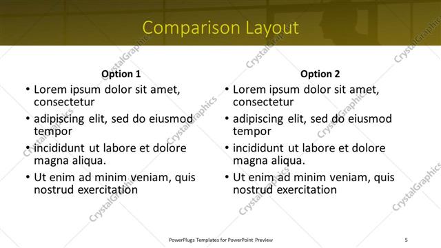 Comparison presentation slide layout