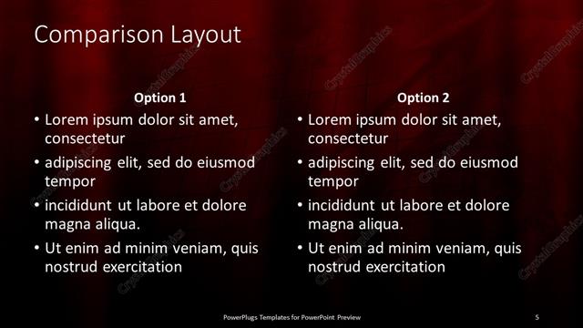 Comparison presentation slide layout