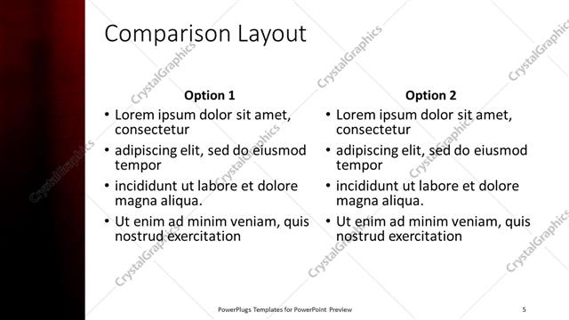 Comparison presentation slide layout