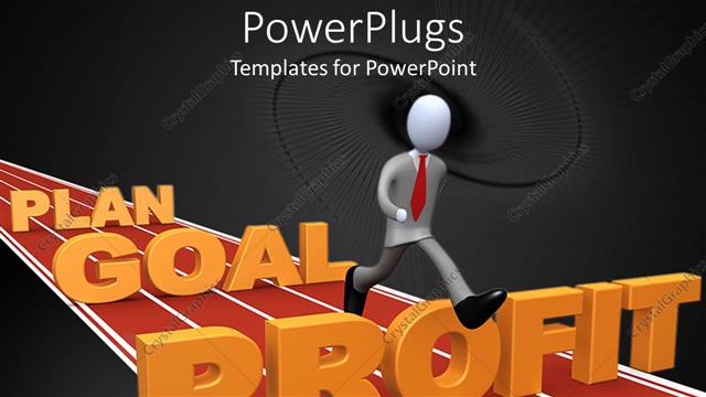  Presentation with running person - A person running on a track with plan, goal and profit as hurdles