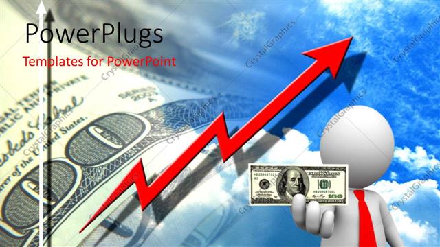  Presentation with dollar - A person showing the dollar note with bluish background and place for text