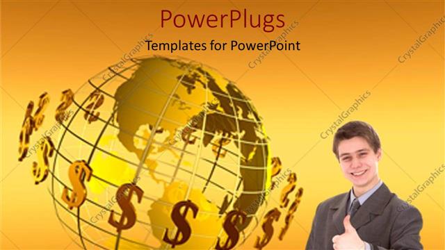  Presentation with finance - A person showing thumbs up with dollars revolving around the globe