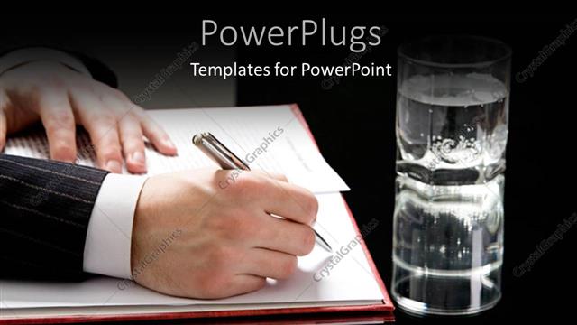  Presentation with final - A person signing documents with a glass of water at a side