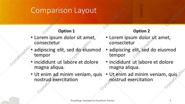Comparison presentation slide layout