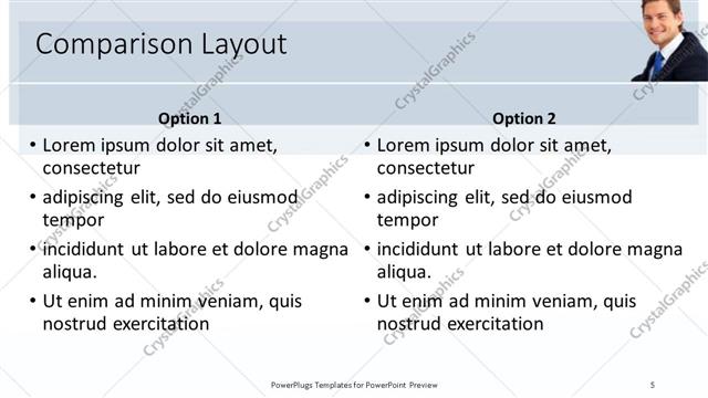 Comparison presentation slide layout
