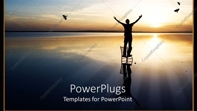  Presentation with achievement - A person standing in the middle of a lake with sunset in the background