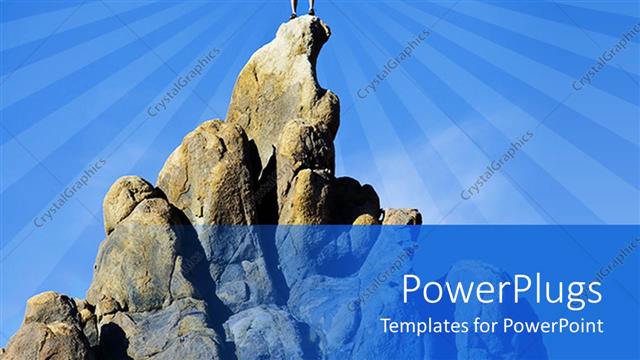  Presentation with climbing - A person successfully climbed a mountain and celebrating the moment
