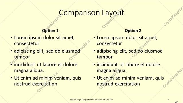 Comparison presentation slide layout