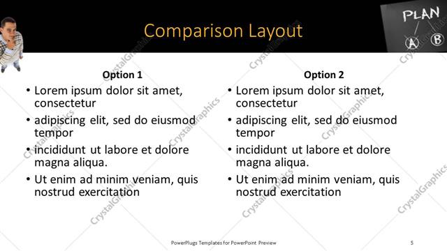 Comparison presentation slide layout