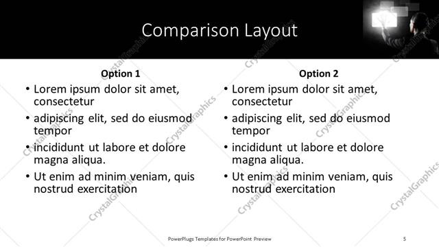 Comparison presentation slide layout