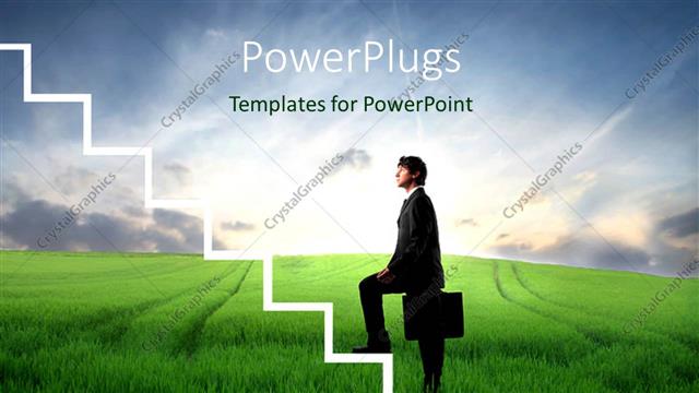  Presentation with stairs - A person trying to climb the stairs with greenery in the background