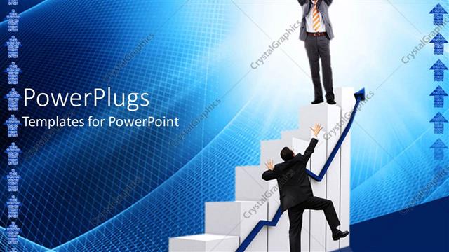  Presentation with business growth - A person trying to ladder up on the growth graph with bluish background