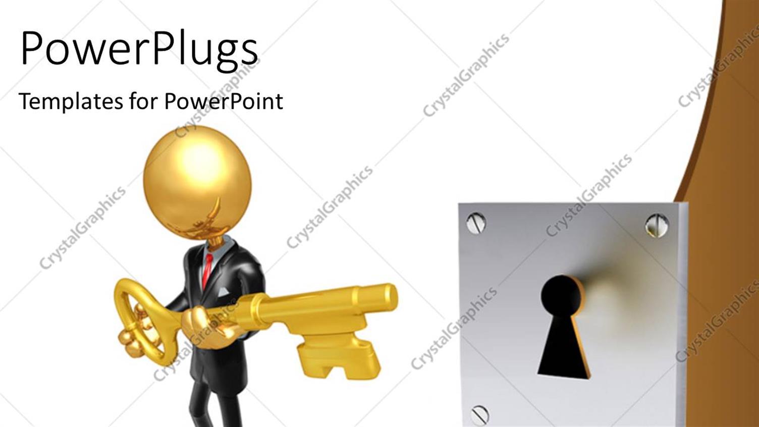 PowerPoint Template a person trying to unlock with the help of a key