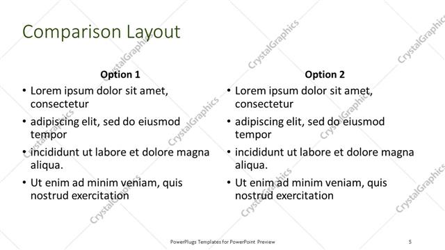 Comparison presentation slide layout