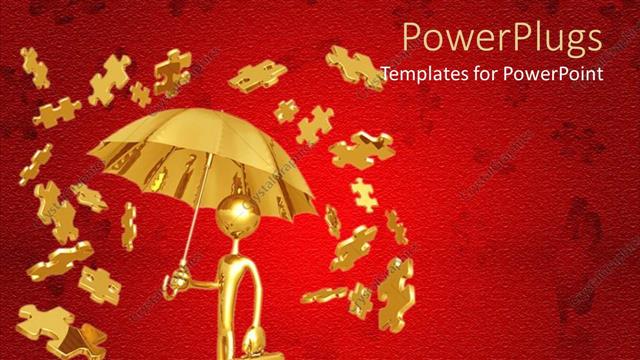  Presentation with under umbrella - A person under an umbrella with puzzle pieces around him