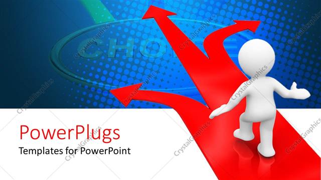  Presentation with choice - A person walking on the arrow with bluish background