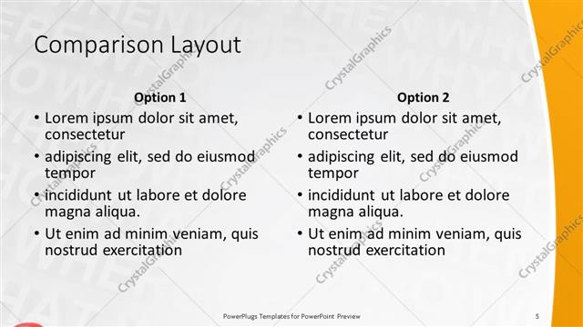 Comparison presentation slide layout