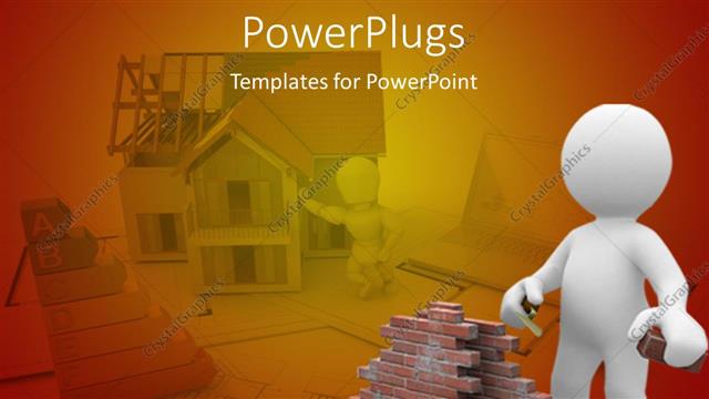  Presentation with bricks - A person working with the bricks and place for text