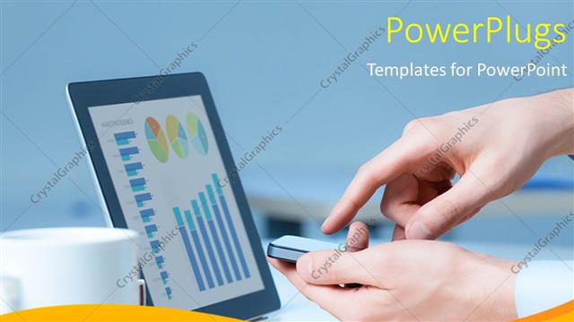  Presentation with tab - A person working on the cell phone with a tab in front of him