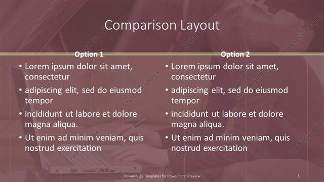Comparison presentation slide layout