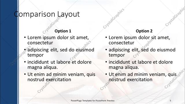 Comparison presentation slide layout