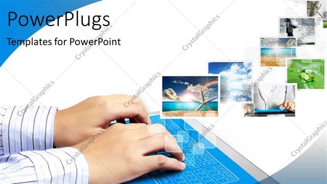  Presentation with keys - A person working on thr tab with white background and a number of pictures
