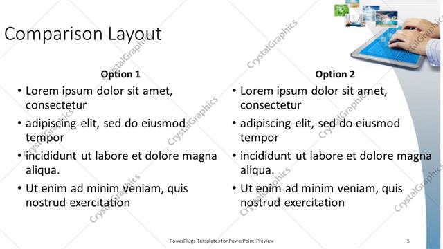Comparison presentation slide layout