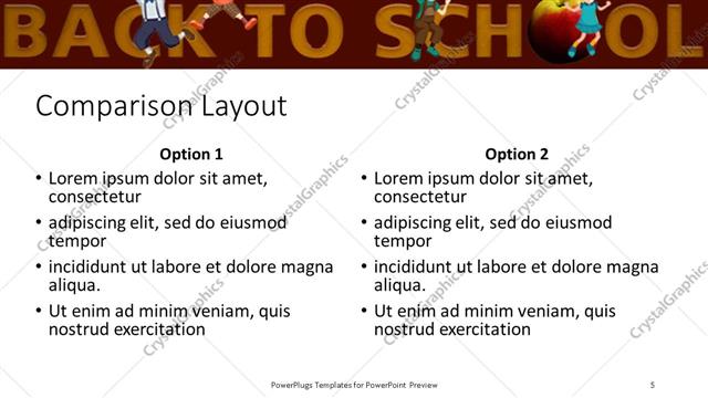 Comparison presentation slide layout