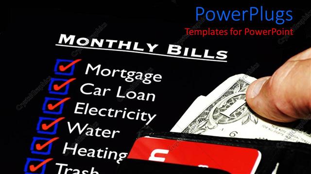  Presentation with finance - Personal finance theme with monthly bills, wallet with cash and credit cards