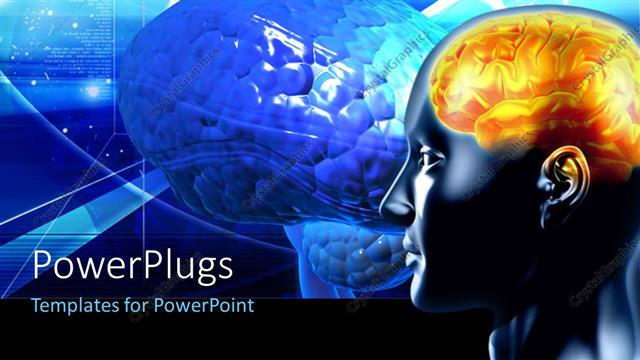  Presentation with human person - A person's brain in yellowish color with a brain in bluish color