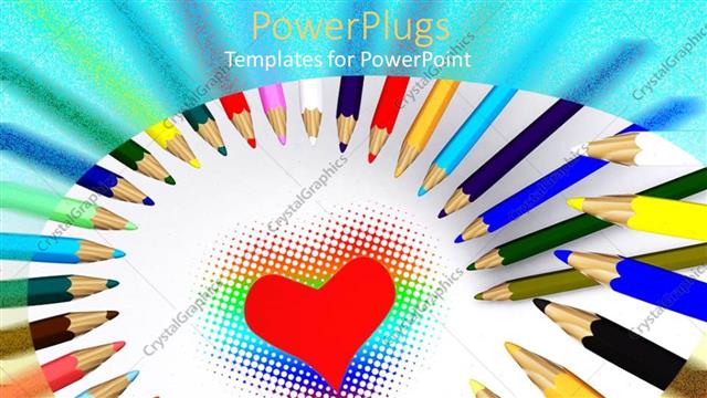  Presentation with color pencils - The picture of a heart with a number of color pencils surrounding it