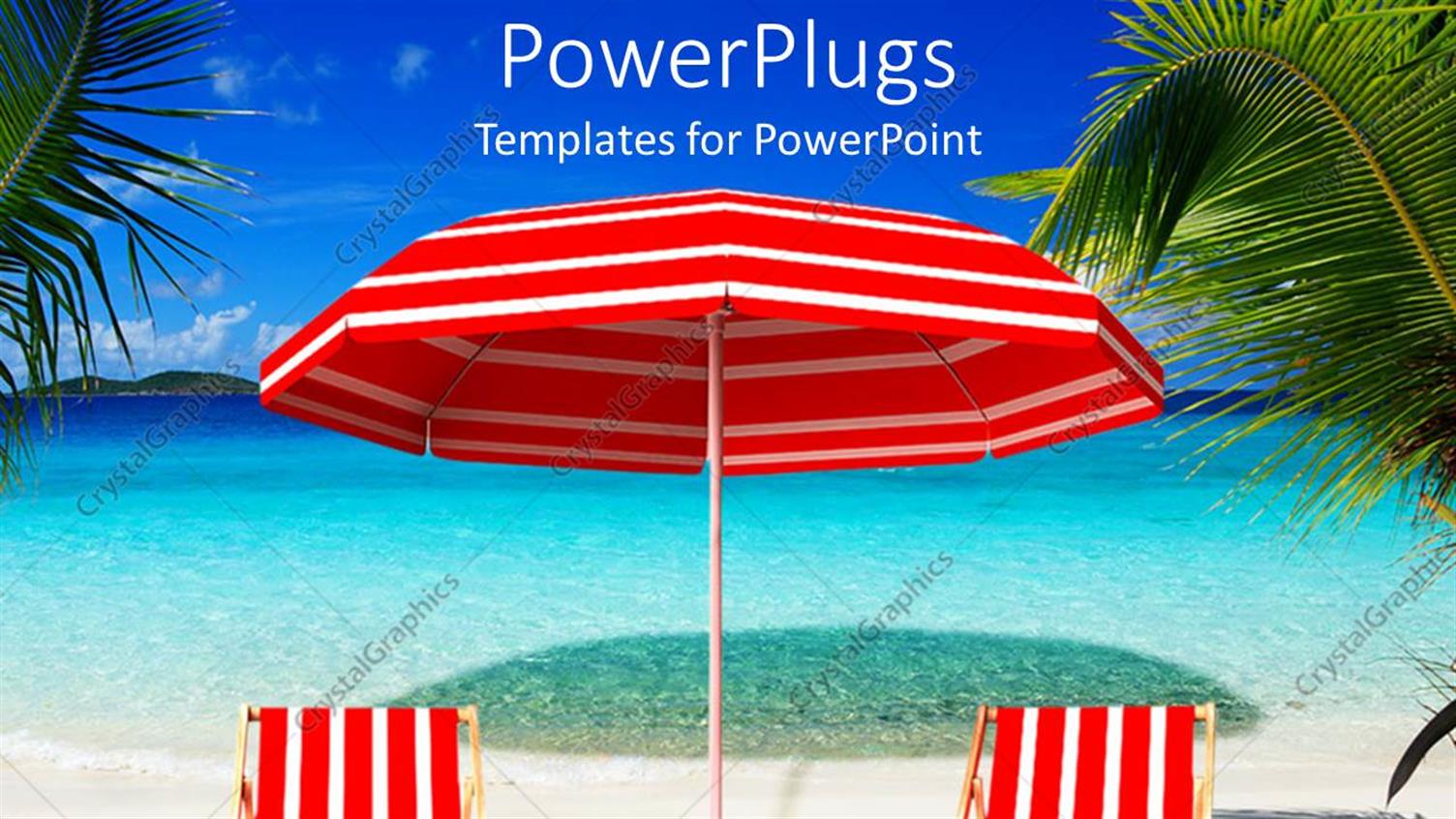 Featuring Picture of a Red and White Beach Setting with Blue Sky