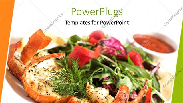  Presentation with ketchup - A picture of shrimp salad with ketchup in the background