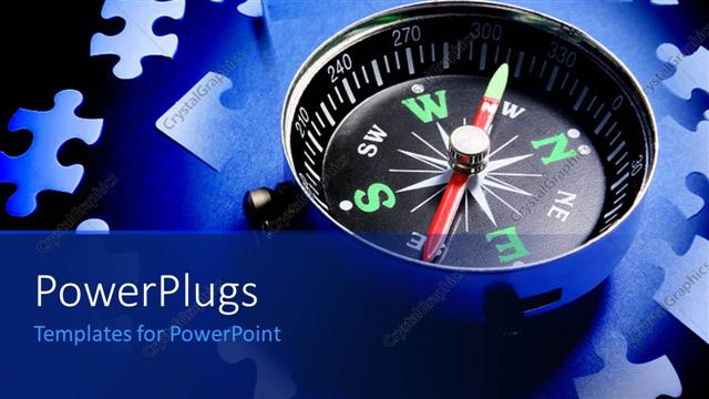  Presentation with blue puzzle pieces - Pieces of jigsaw puzzle on blue surface with compass