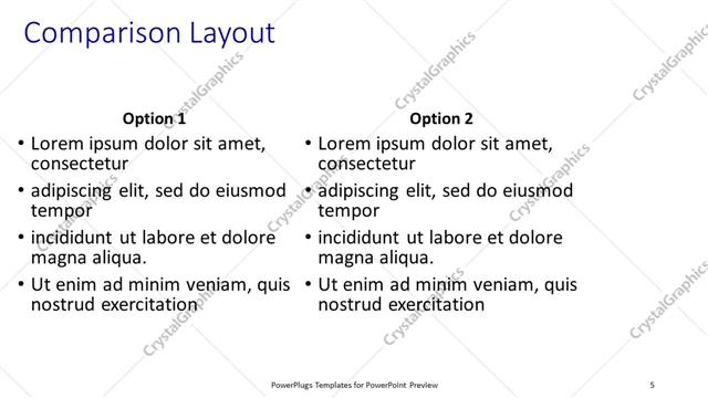Comparison presentation slide layout