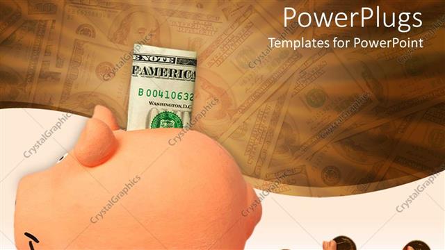  Presentation with bank - A piggy bank and a dollar along with other piggy banks