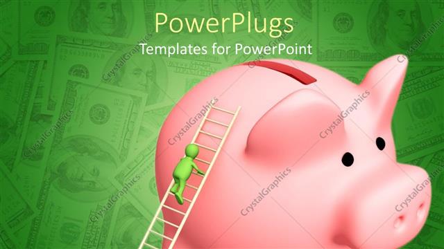  Presentation with piggy bank - A piggy bank with a figure on a ladder