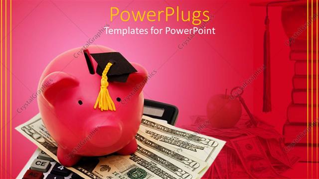  Presentation with cost - A piggy bank on top of a calculator and dollar notes