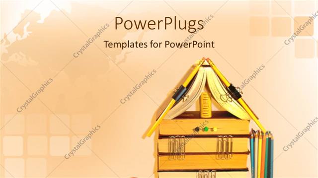  Presentation with pile - A pile of books arranged in form of a house with an apple