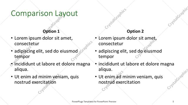 Comparison presentation slide layout