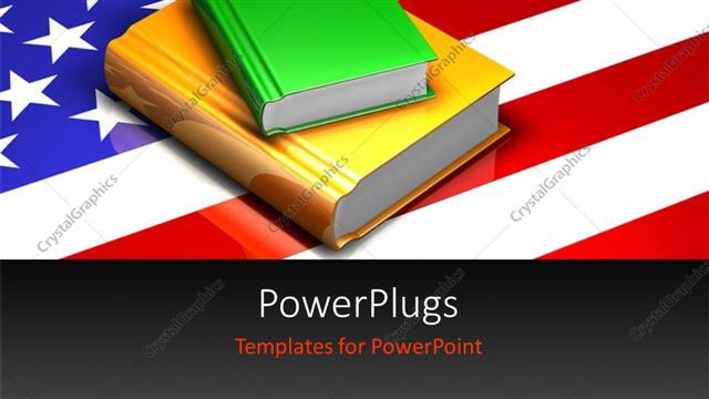  Presentation with america flag - Pile of colored books on United States of America flag