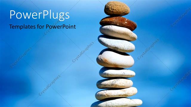  Presentation with pile - Pile of white stones with two pebbles on top over blue background?