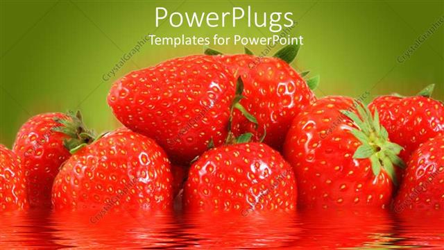  Presentation with strawberries - Piled up fresh strawberries in water with a green background