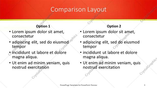 Comparison presentation slide layout