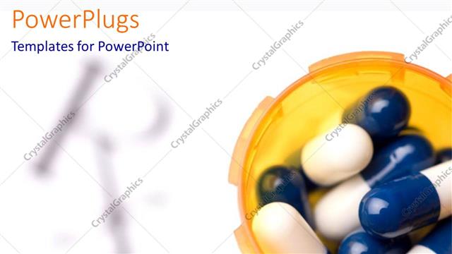  Presentation with pharmacy - Pill capsules in orange bottle, prescription symbol, pharmacy, pharmaceuticals, medicine