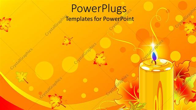  Presentation with abstract leaves - Pillar candle, small pumpkin, autumn leaves all in gold and red